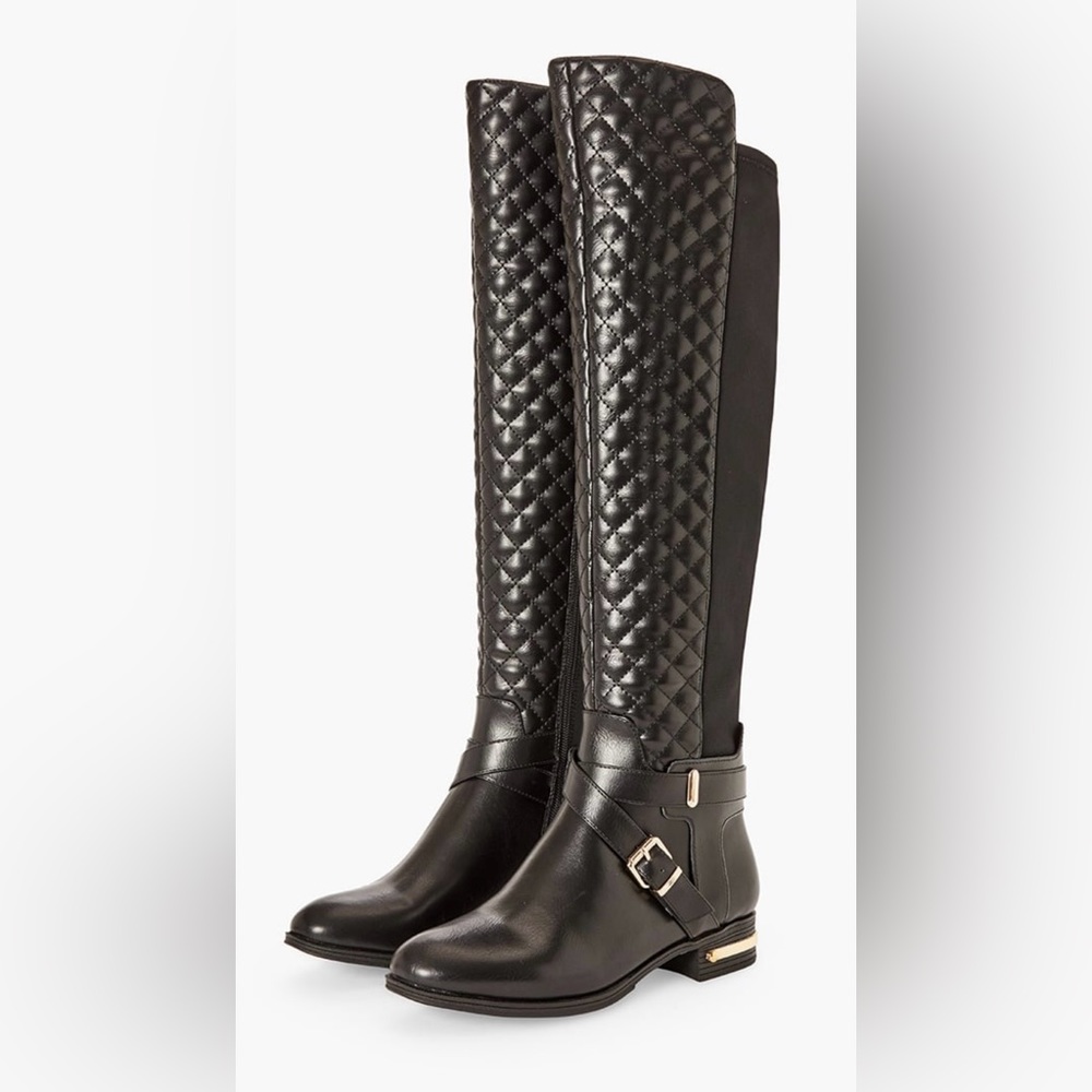 Shoe Dazzle Black Quilted Heeled Boots - Picture 4 of 7
